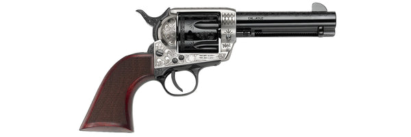 Pietta 1873 Single Action - .44 Caliber - Engraved Old Silver Finish - Checkered Wooden Grips - 5" Barrel - SA73-024/OSF/PT/LC Pietta 1873 Single Action - .44 Caliber - Engraved Old Silver Finish - Checkered Wooden Grips - 5" Barrel - SA73-024/OSF/PT/LC