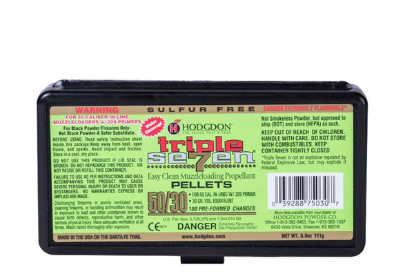 Hodgdon® Triple Seven 777 - 50/30 Pellets Black Powder Substitute .50 Caliber 30 Grains (100 Pack) Hodgdon® Triple Seven 777 - 50/30 Pellets Black Powder Substitute .50 Caliber 30 Grains (100 Pack)