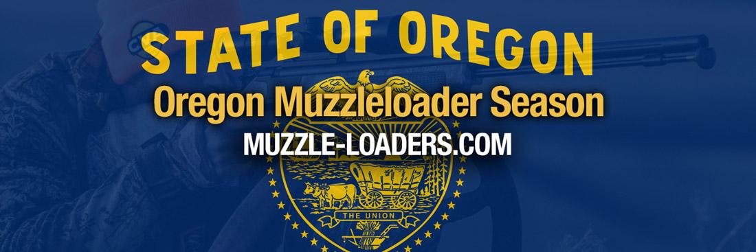 Oregon muzzleloader season graphic. Oregon state flag as a backdrop.