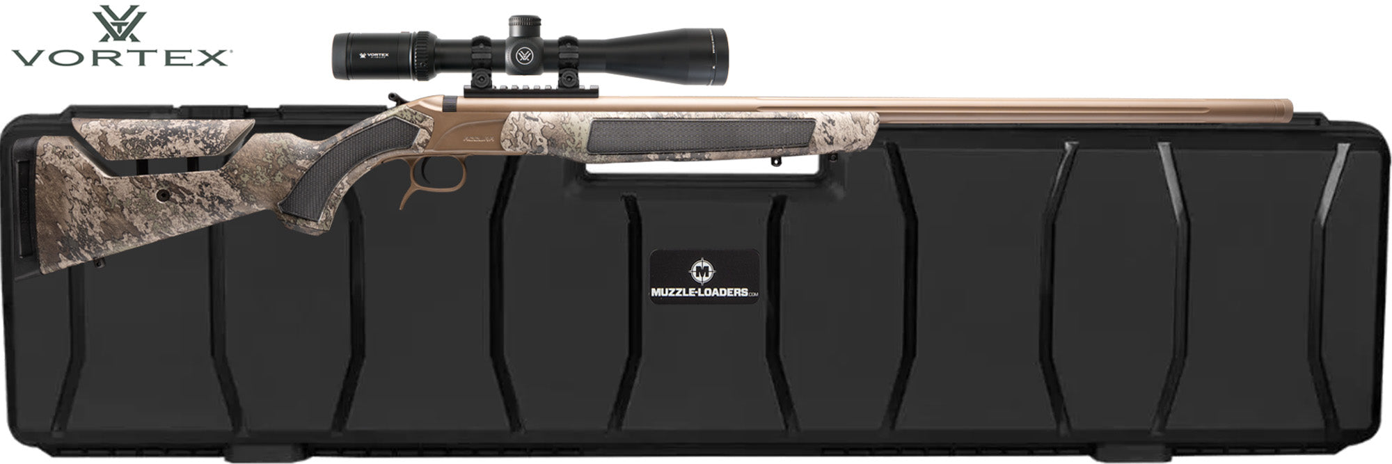 CVA Accura LR-X - .45 Caliber - FDE Cerakote - Nitride Barrel - True Timber Strata - 0 MOA Picatinny Rail - Variflame Ignition - Vortex Viper Scope Hard Case Combo - PR3208VSVIPHC