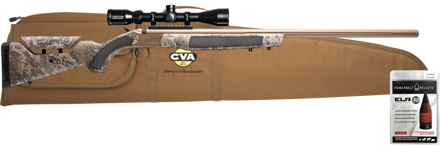 CVA® Accura LR-X Muzzleloader Rifle .50 Caliber - FDE Cerakote & Nitride Barrel - True Timber Camo - KonusPro™ 4-12x44 IR BDC Scope - PR3209NSCP