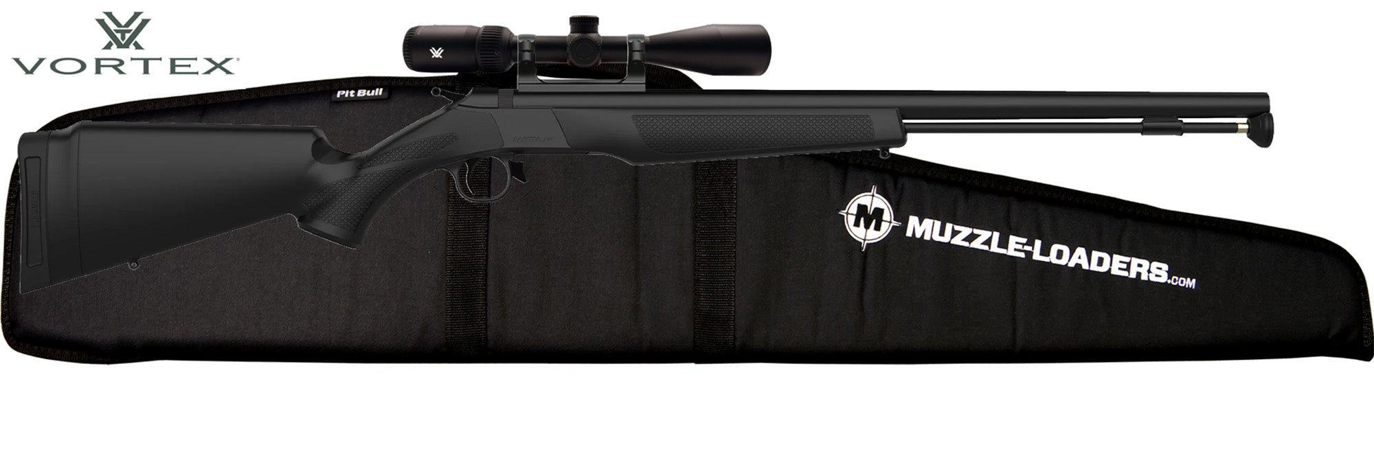 CVA Wolf Muzzleloader Rifle .50 Cal Black Stock Blued Steel Barrel - Vortex 3-9x40mm Crossfire HD Combo with Muzzle-Loaders Soft Case - PR2113VHD