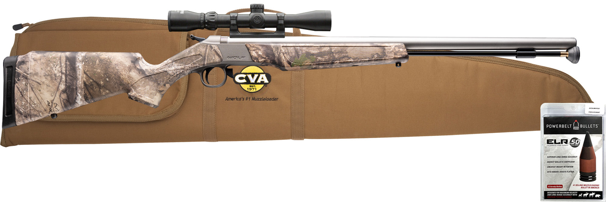 CVA Wolf - Stainless Steel & Realtree APX Camo - KonusShot 3-9x32mm Scope - Soft Case Combo - PR2120SSCP
