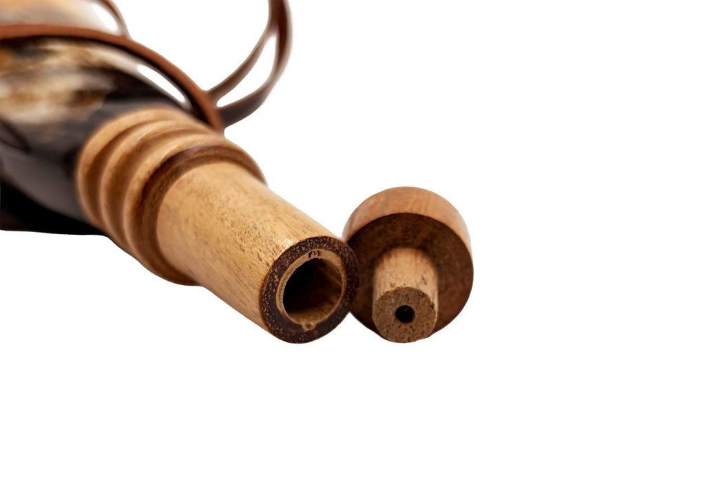 Muzzle-Loaders Powder Priming Horn - Leather Attachment Strap - Wooden Stopper and Nozzle - Wooden Butt Cap - MZ1233