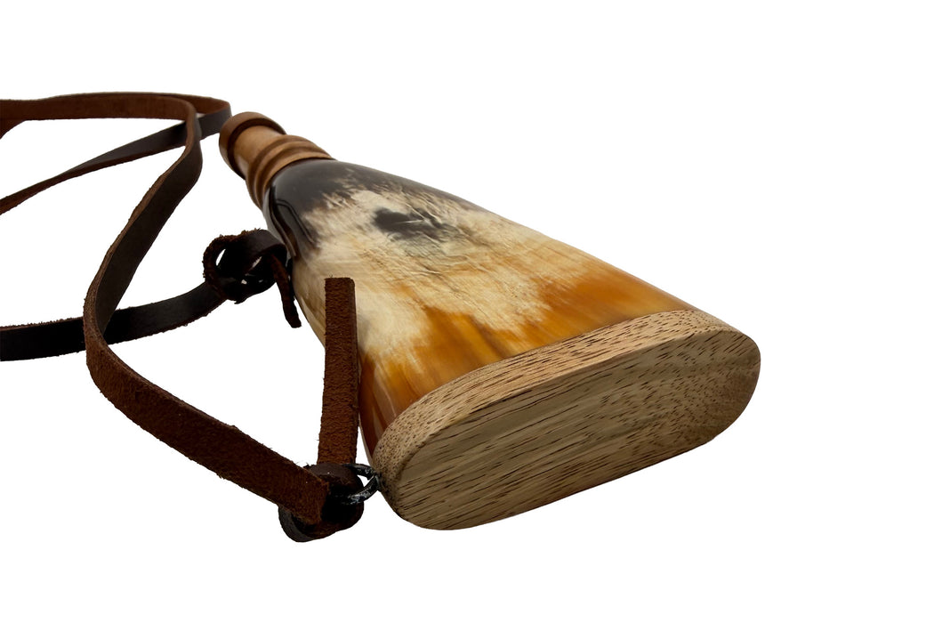 Muzzle-Loaders Powder Priming Horn - Leather Attachment Strap - Wooden Stopper - Wooden Butt Cap - MZ1233