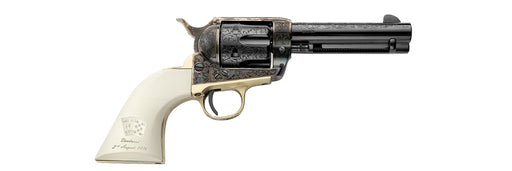 Pietta 1873 Single Action Engraved .44 Caliber Black Powder Revolver - White Polymer Grips w/ Dead Man's Hand - SA73-063/LE/IG/A&E