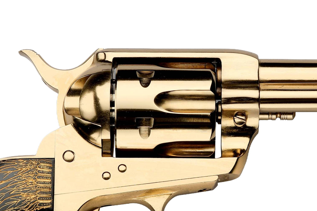 Pietta 1873 Single Action Black Powder Revolver 44 Caliber -  4 3/4" Barrel - Gold Plated - Black Painted Keeper w/Engraved Grips - Gold Plated Cylinders - SA73-024/GD/VB/GKP