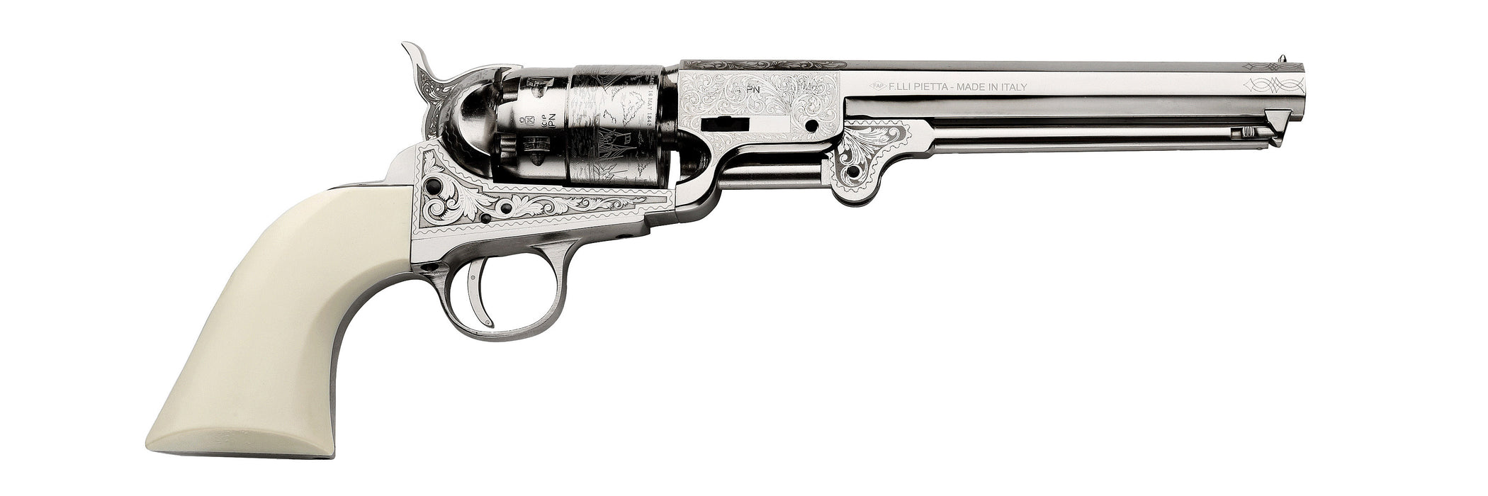 Pietta 1851 REB Nord Navy 44 Caliber Laser Engraved White Polymer Grips - RENIG44/LE