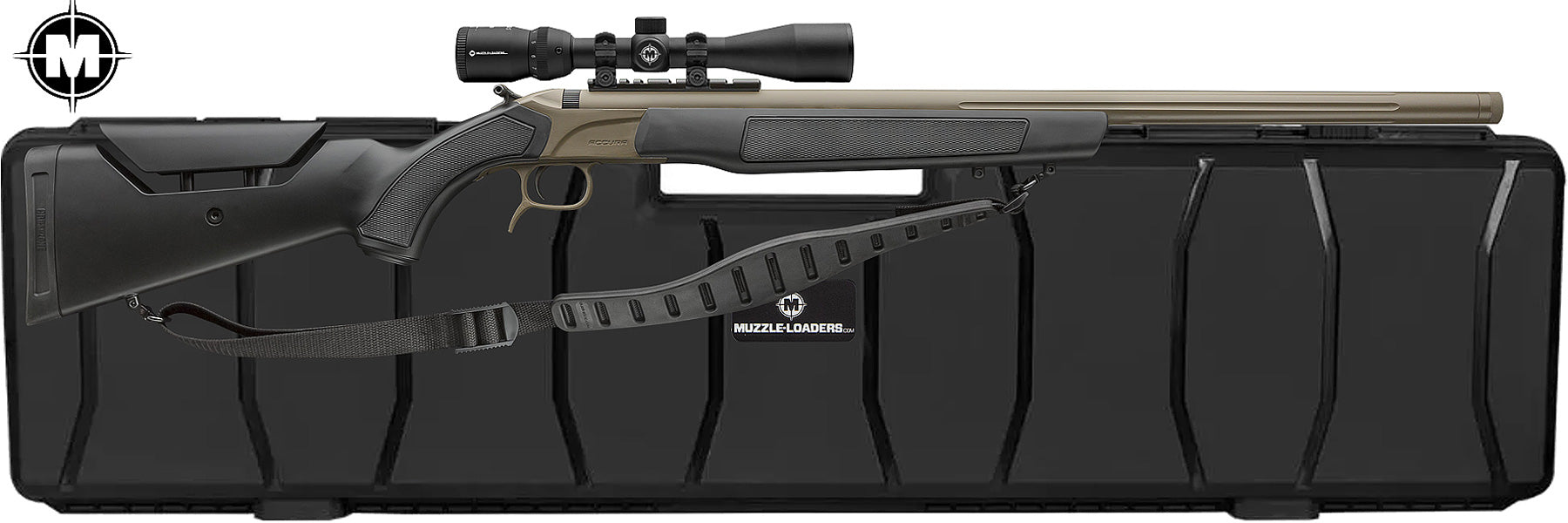 CVA™ Accura LR-X Scope Package - VariFlame™ Ignition - .45 Cal 30" Barrel - Cerakote™ FDE Barrel w/ Black Stock 1:28 Twist - PR3210NMZ