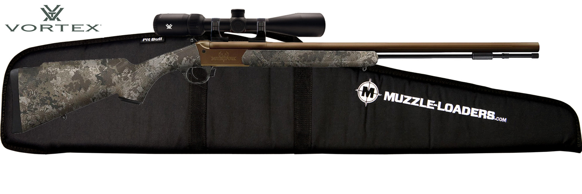Traditions Nitrofire Vapr 50 Caliber Muzzleloader Wideland Camo and Burnt Bronze Cerakote - Vortex Crossfire HD Scope Package with Muzzle-Loaders Soft Rifle Case - CR5-848804425VHD