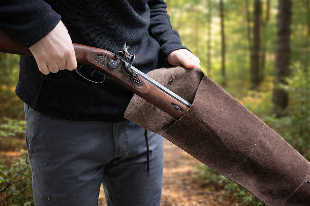 Muzzle-Loaders Blackpowder Leather Gun Sleeve - 53" Fringed Leather Rifle Sleeve - MZ1205