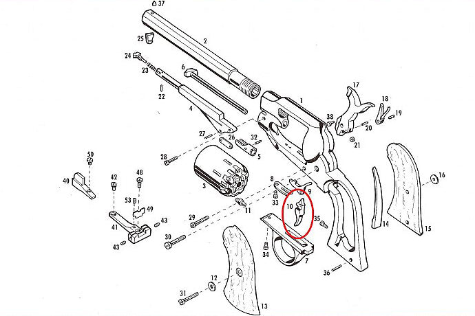 Pietta Trigger for 1858 new army revolvers diagram