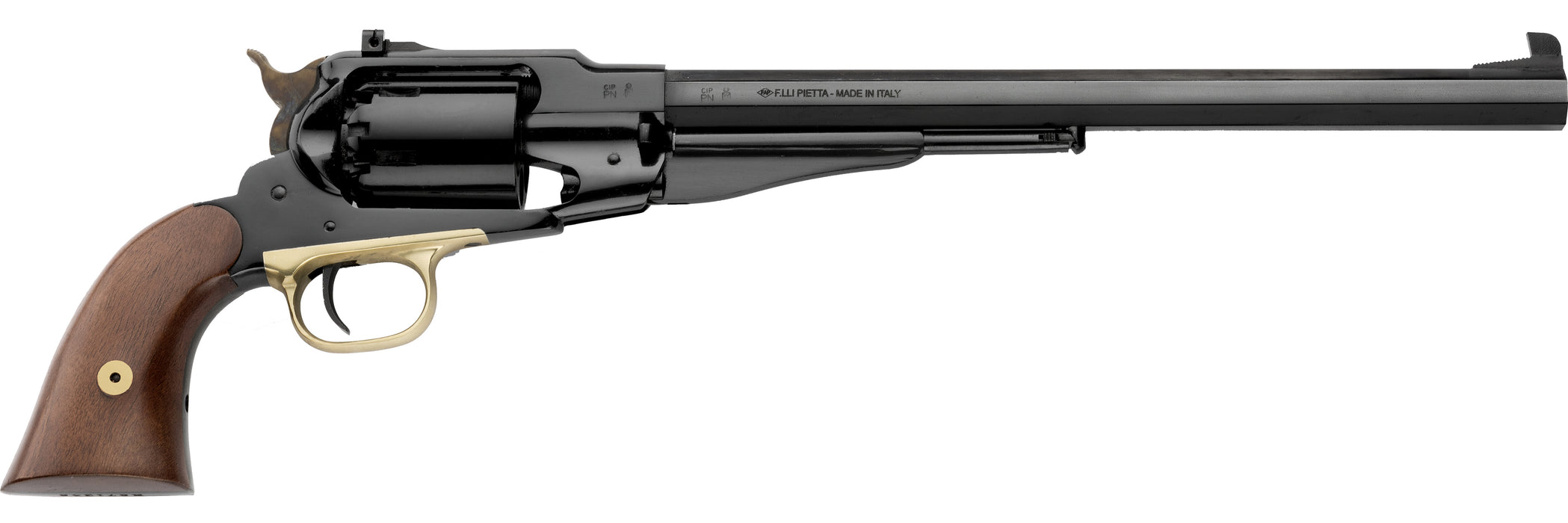 Pietta™ 1858 Steel Remington Texas Buffalo/Bison Black Powder Target Revolver - .44 Caliber 12" Barrel Steel Frame w/ Blued Barrel - RGTB44